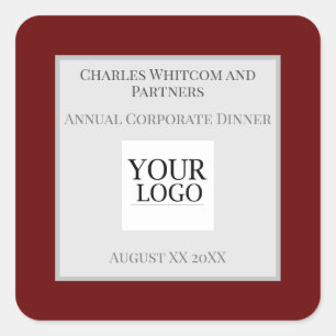 Dark Red Business or Company Event with Logo Square Sticker
