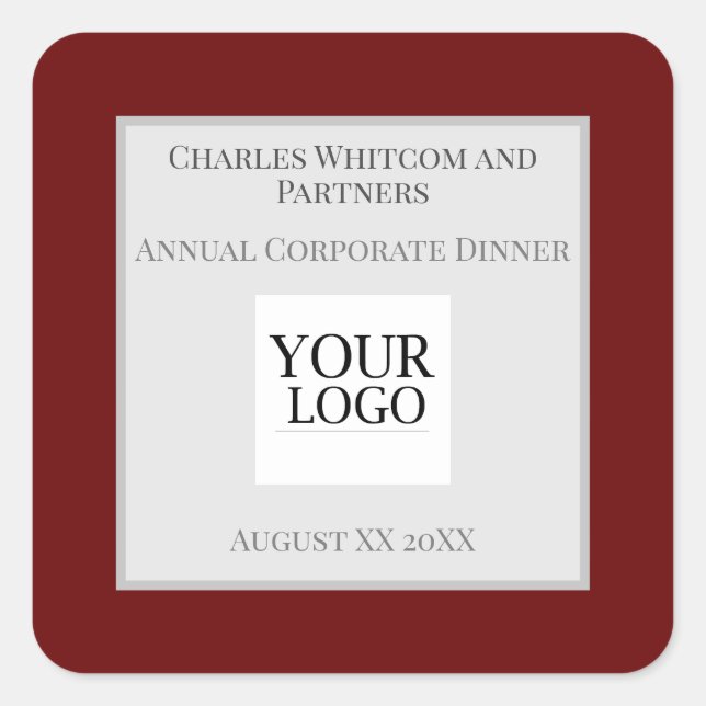 Dark Red Business or Company Event with Logo Square Sticker (Front)