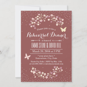 Dark Red Butterfly & Flowers Rehearsal Dinner Invitation