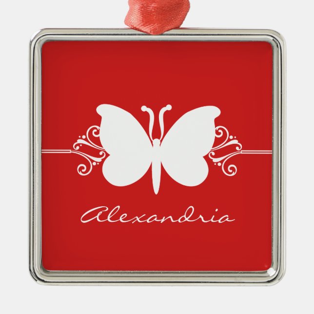 Dark Red Butterfly Swirls Premium Ornament (Front)