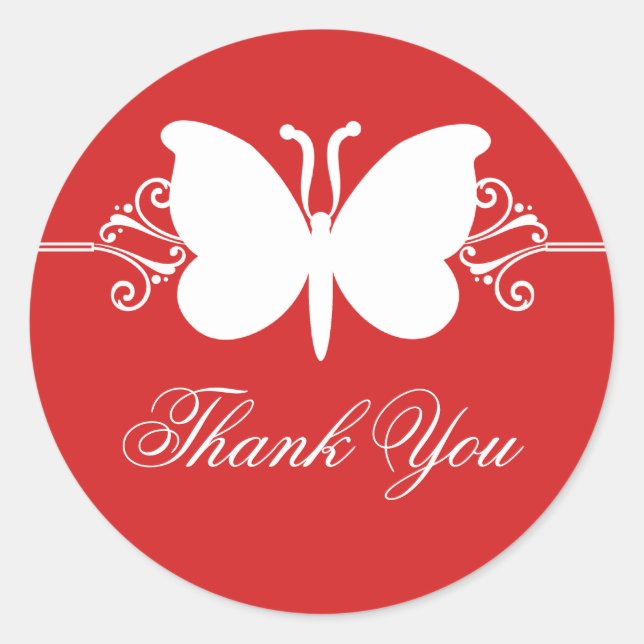 Dark Red Butterfly Swirls Thank You Stickers (Front)