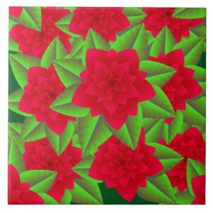 Dark Red Camellias and Green Leaves Tile