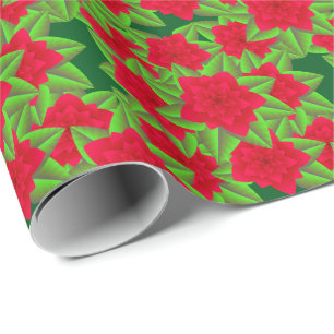 Dark Red Camellias and Green Leaves Wrapping Paper