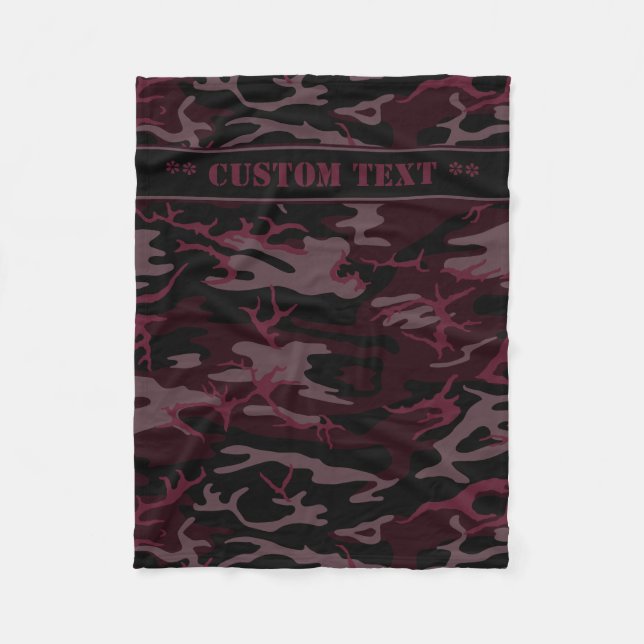 Dark Red Camo w/ Custom Text Fleece Blanket (Front)