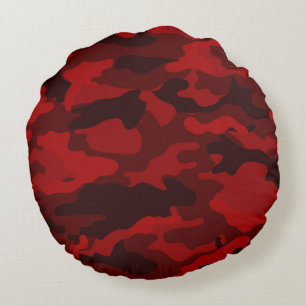 Dark Red Camouflage Round Cushion