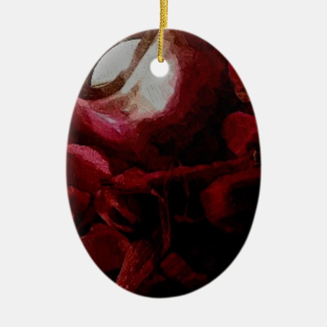 Dark Red Candlelight Oil Painting Ceramic Tree Decoration (Front)