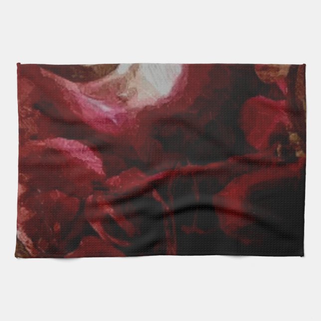 Dark Red Candlelight Oil Painting Tea Towel (Horizontal)
