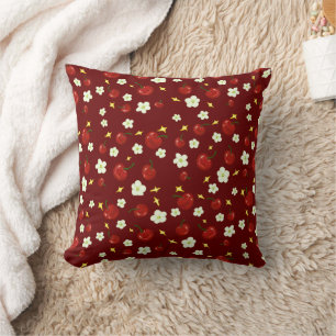 Dark Red Cherry Pattern Cushion