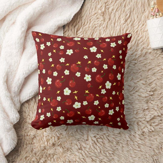 Dark Red Cherry Pattern  Cushion (Blanket)