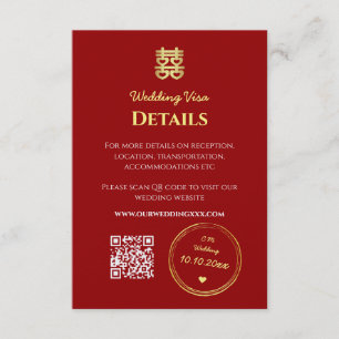 Dark red chinese wedding entry visa details enclosure card