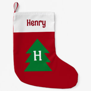 Dark Red Christmas Tree Custom Initial Elegant Small Christmas Stocking