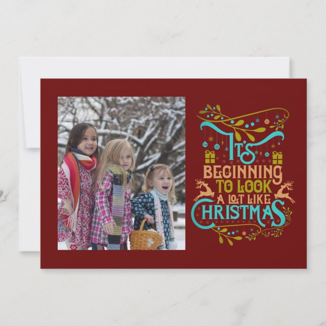 Dark Red Christmas Word Art  Photo Holiday Card (Front)