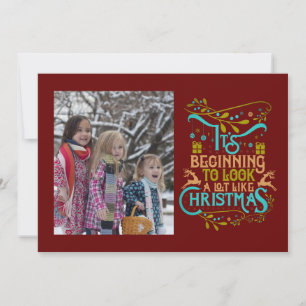 Dark Red Christmas Word Art Photo Holiday Card
