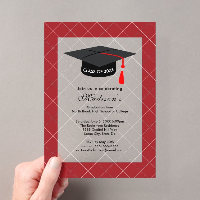 Dark Red Class of 20XX Graduation Party Acrylic Invitations (Insitu (Handheld))