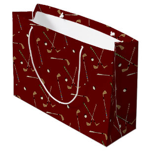 Dark Red Classic Golf Golfer Club Ball Pattern   Large Gift Bag