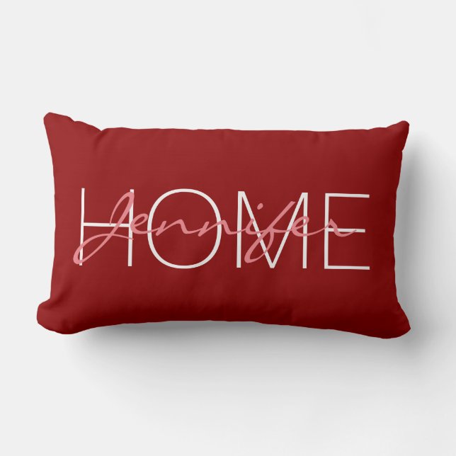 Dark red colour home monogram lumbar cushion (Front)