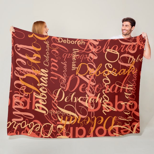 Dark Red Colour Repeating Names Fleece Blanket (In Situ)