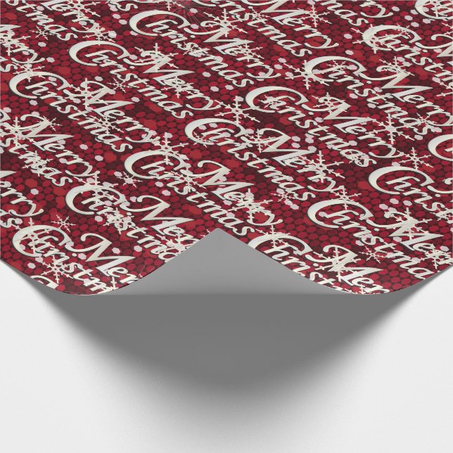 Dark Red Confetti Merry Christmas Wrapping Paper (Corner)