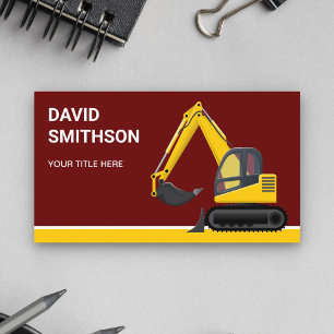 Dark Red Construction Bulldozer Excavator Business Card
