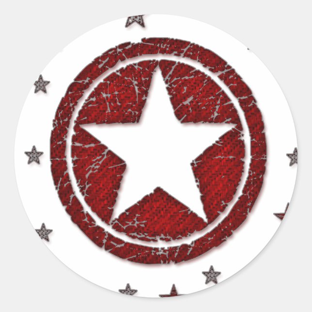 Dark Red Cracked Western Star Badge Stickers (Front)