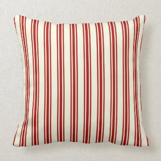Dark Red & Cream Ticking Stripes Pattern Cushion