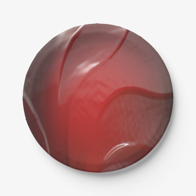 dark red crumpled plastic texture paper plate (Front)