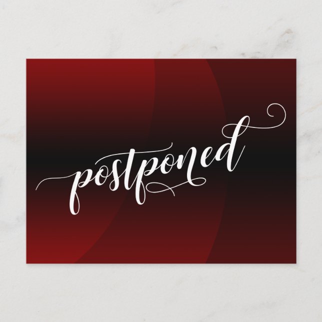 Dark Red Curve Postponed Wedding Announcement Postcard (Front)
