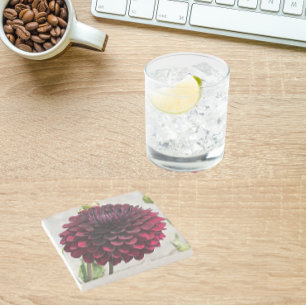 Dark Red Dahlia Bloom Floral Stone Coaster