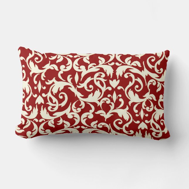 Dark Red Damask Lumbar Throw Pillow Decor (Front)