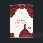 Dark Red Dark Skin Girl Sweet Sixteen Birthday Card<br><div class="desc">This elegant and glamourous sweet sixteen birthday card can be personalised with a name or title such as daughter, granddaughter, niece, friend etc. The design features a beautiful princess with dark skin in a burgundy red ball gown. The text combines handwritten script and modern sans serif fonts for a classy...</div>