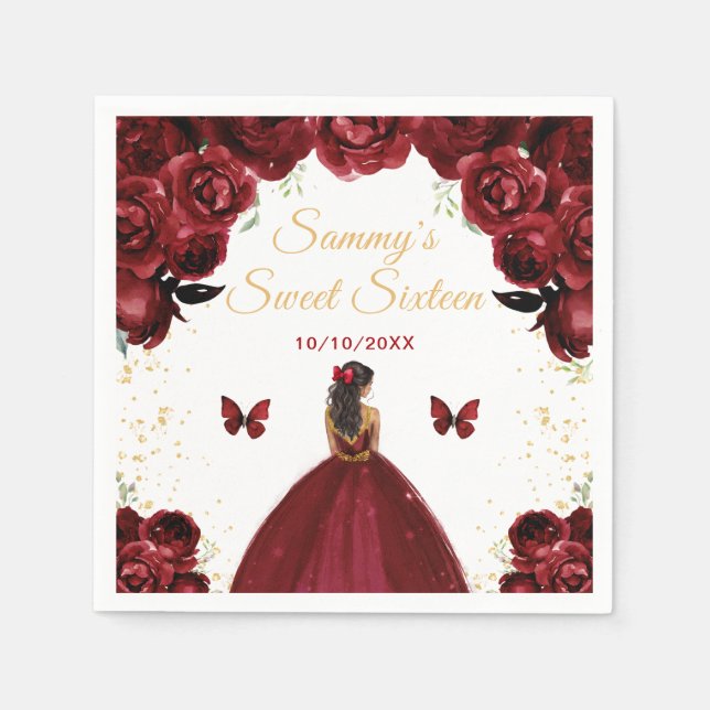 Dark Red Dark Skin Princess Sweet Sixteen Napkin (Front)