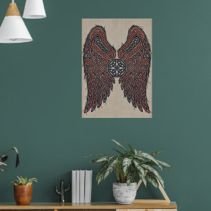 Dark Red Decorative Wings Angel Art Poster Gothi