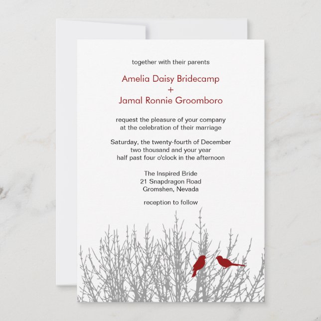 Dark Red Designer Winter Weddings Customisable Inv Invitation (Front)