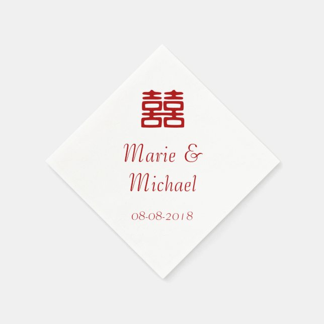 Dark Red Double Happiness - Elegant Napkin (Corner)