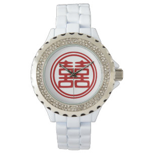 Dark Red Double Happiness - Round Watch