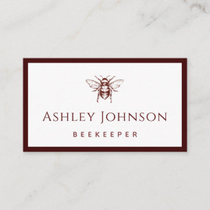 Dark Red Drawn Bee Beekeeper Honeycomb Elegant  Business Card