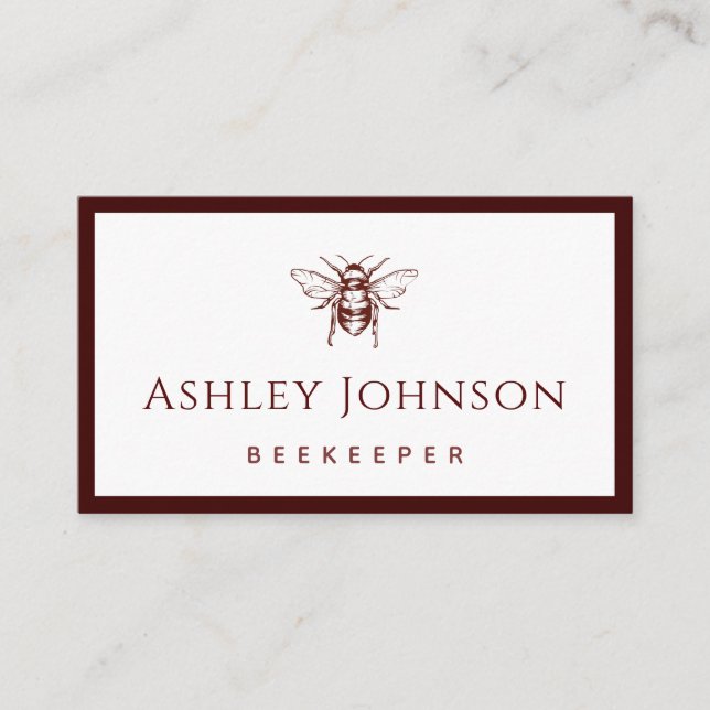 Dark Red Drawn Bee Beekeeper Honeycomb Elegant  Business Card (Front)