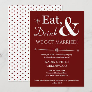 Dark Red Eat Drink We Got Married Elopement Party Invitation