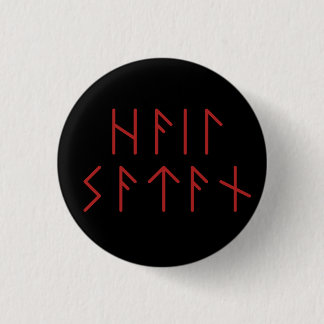 Dark Red Elder Futhark Hail Satan  3 Cm Round Badge