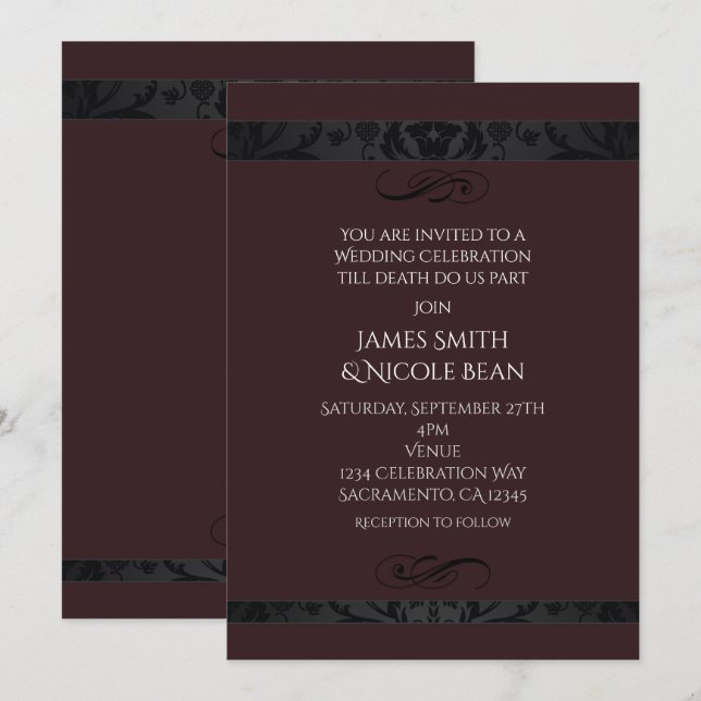 Dark Red Elegance Wedding Celebration Invitation (Front/Back)