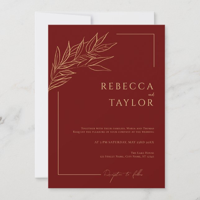 Dark Red Elegant Minimal Wedding invitation (Front)
