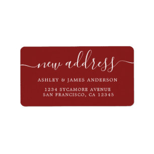Dark Red Elegant Script New Address Label