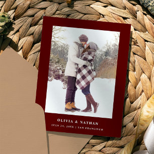 Dark Red Elegant Text and Photo   Save the Date Announcement Postcard