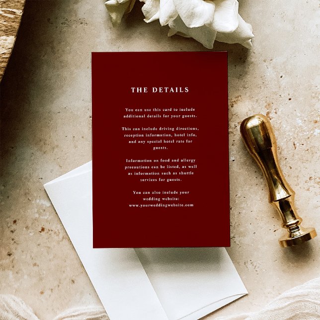 Dark Red Elegant Text | Wedding Guest Details Enclosure Card (Creator Uploaded)