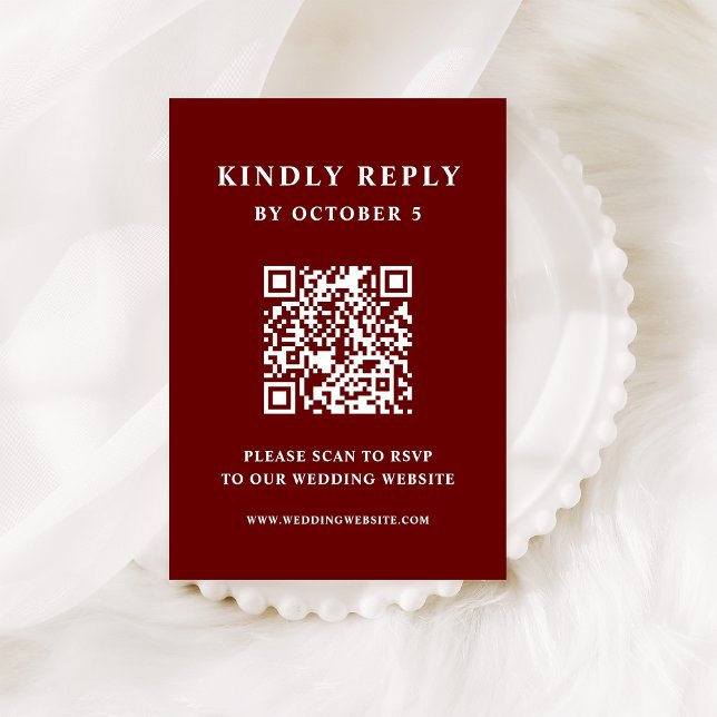 Dark Red Elegant Text | Wedding QR Code RSVP Card (Creator Uploaded)