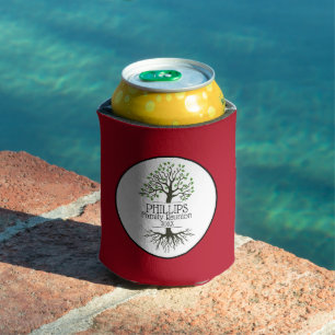 Dark Red Family Tree Family Reunion Can Cooler