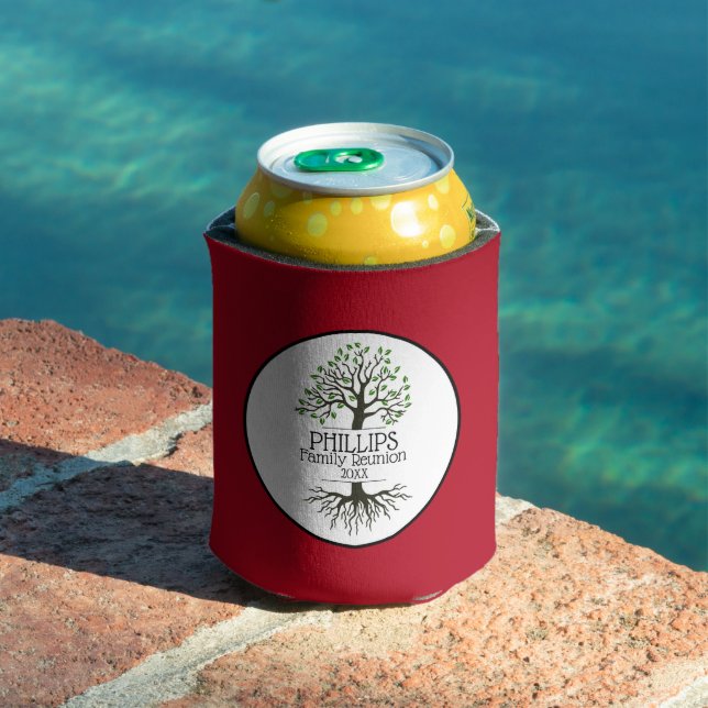 Dark Red Family Tree Family Reunion Can Cooler (In Situ Pool)
