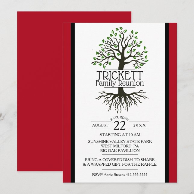 Dark Red Family Tree Family Reunion Invitation (Front/Back)