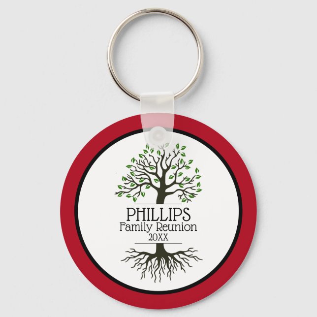 Dark Red Family Tree Family Reunion Key Ring (Front)