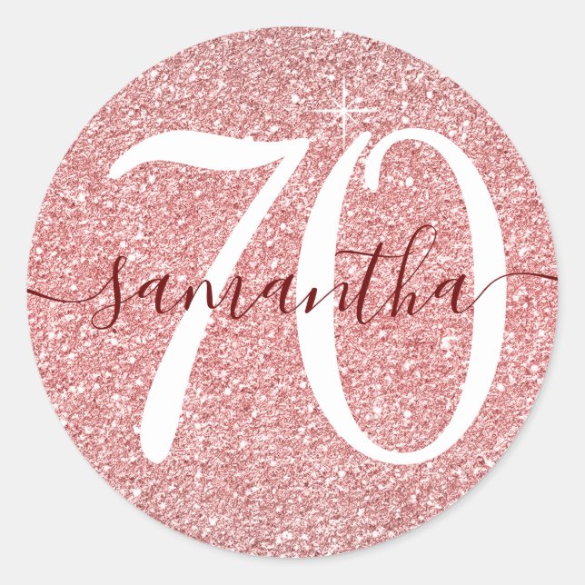 Dark Red Faux Glitter Personalised 70 Classic Round Sticker (Front)